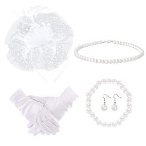 8436 5 Pieces Fascinators Hat For Women Tea Party Headband Glovess